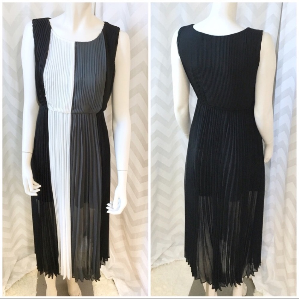 Color Block Dress 100% Silk Accordion Pleated